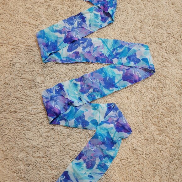 🧜♀️Watercolor Floral Tropical Teal Azure Silk Satin Tie Chiffon-Like Scarf - Picture 3 of 8